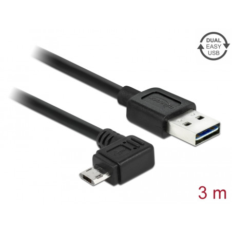 Delock Kabel EASY-USB 2.0 Typ-A Stecker - EASY-USB 2.0 Typ Micro-B Stecker gewinkelt links / rechts 3 m schwarz