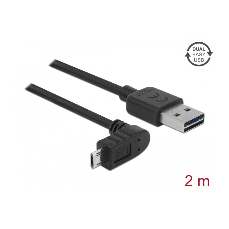 Delock Kabel EASY-USB 2.0 Typ-A Stecker - EASY-USB 2.0 Typ Micro-B Stecker gewinkelt oben / unten 2 m schwarz