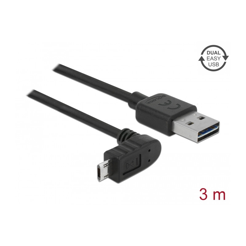 Delock Kabel EASY-USB 2.0 Typ-A Stecker - EASY-USB 2.0 Typ Micro-B Stecker gewinkelt oben / unten 3 m schwarz