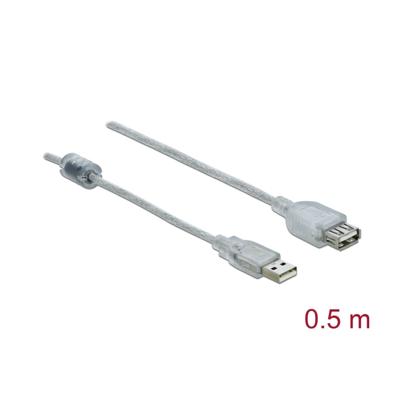 Delock Verlängerungskabel USB 2.0 Typ-A Stecker - USB 2.0 Typ-A Buchse 0,5 m transparent
