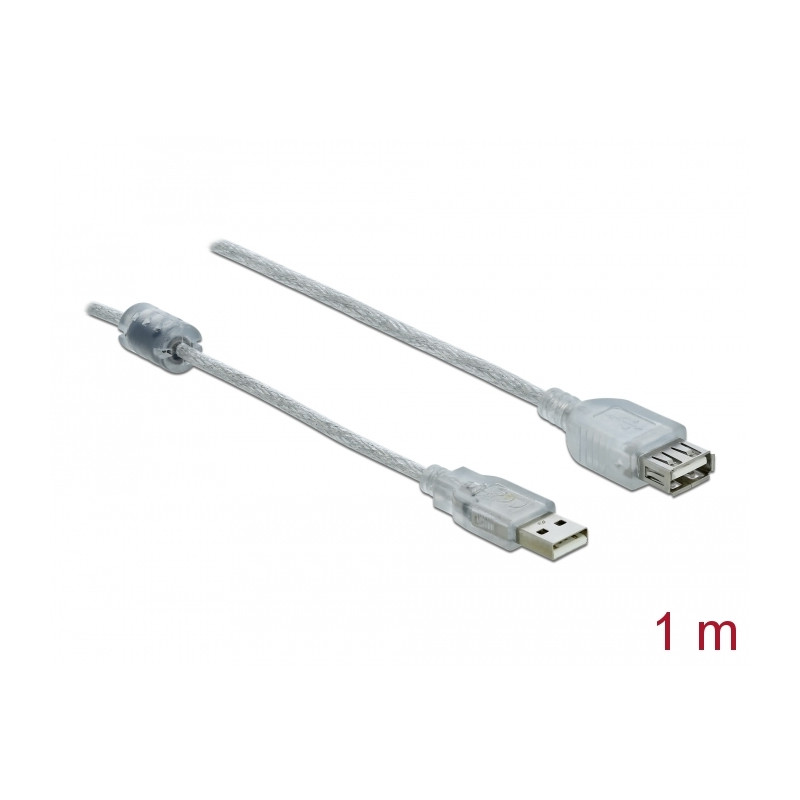 Delock Verlängerungskabel USB 2.0 Typ-A Stecker - USB 2.0 Typ-A Buchse 1 m transparent