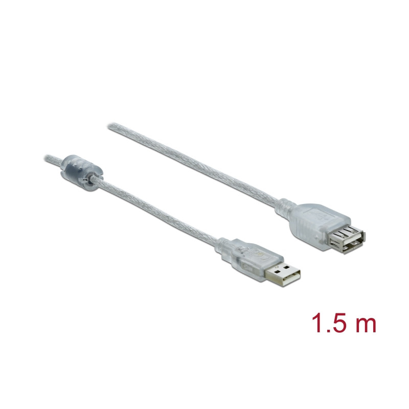 Delock Verlängerungskabel USB 2.0 Typ-A Stecker - USB 2.0 Typ-A Buchse 1,5 m transparent