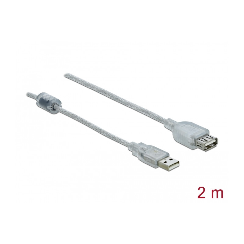 Delock Verlängerungskabel USB 2.0 Typ-A Stecker - USB 2.0 Typ-A Buchse 2 m transparent