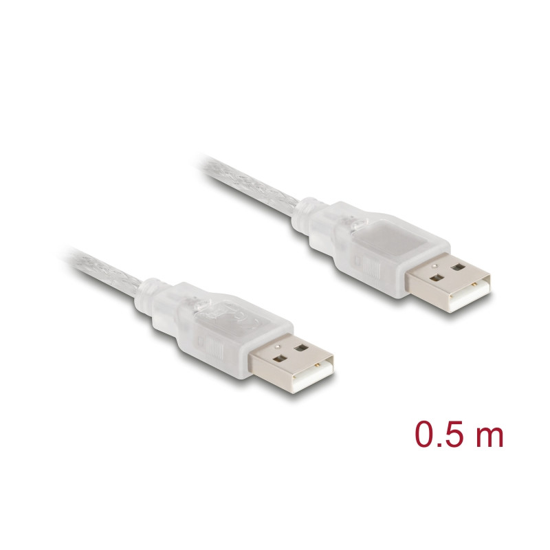 Delock Kabel USB 2.0 Typ-A Stecker - USB 2.0 Typ-A Stecker 0,5 m transparent