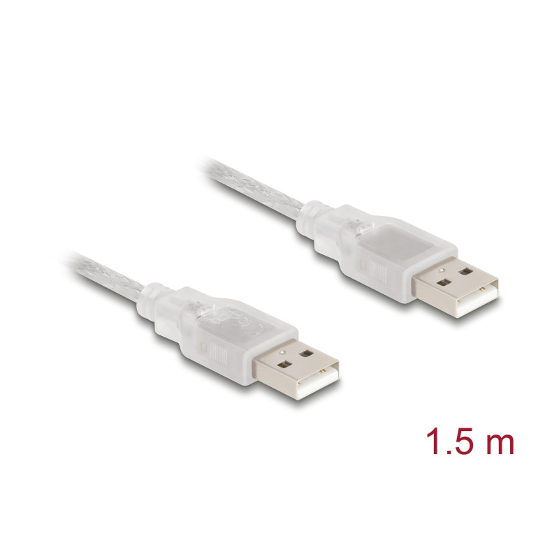 Delock Kabel USB 2.0 Typ-A Stecker - USB 2.0 Typ-A Stecker 1,5 m transparent