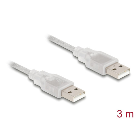 Delock Kabel USB 2.0 Typ-A Stecker - USB 2.0 Typ-A Stecker 3 m transparent