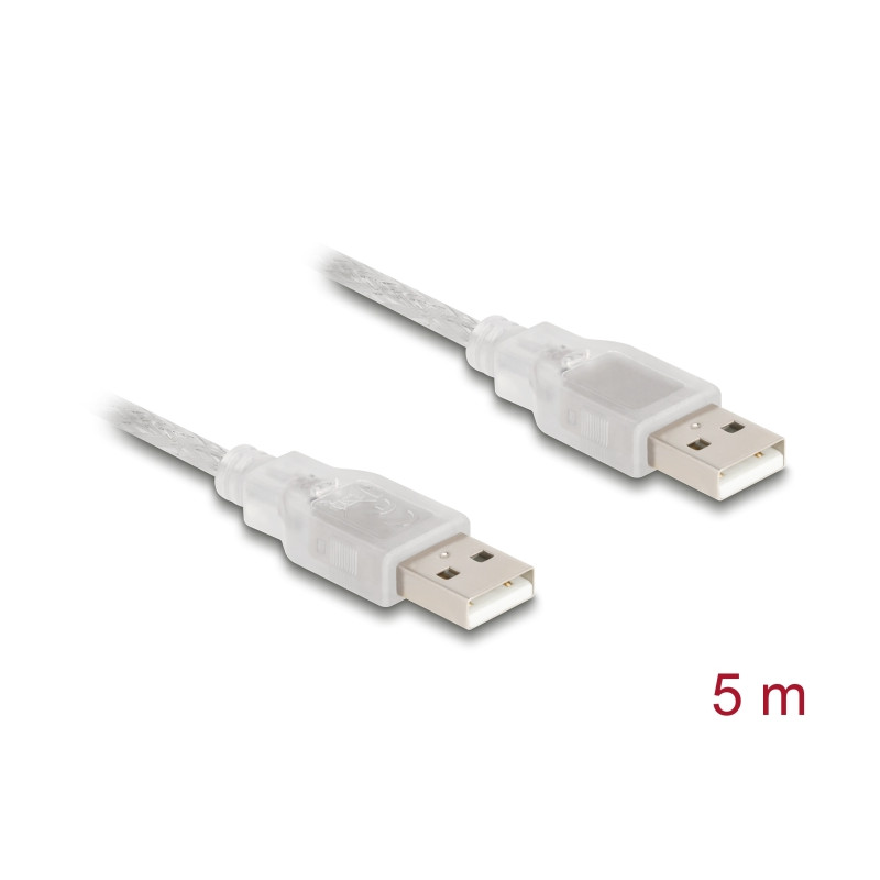 Delock Kabel USB 2.0 Typ-A Stecker - USB 2.0 Typ-A Stecker 5 m transparent
