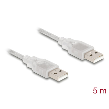 Delock Kabel USB 2.0 Typ-A Stecker - USB 2.0 Typ-A Stecker 5 m transparent