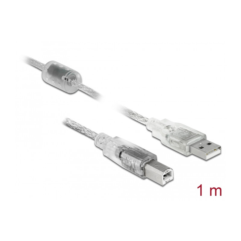 Delock Kabel USB 2.0 Typ-A Stecker - USB 2.0 Typ-B Stecker 1 m transparent