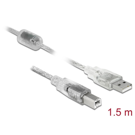 Delock Kabel USB 2.0 Typ-A Stecker - USB 2.0 Typ-B Stecker 1,5 m transparent