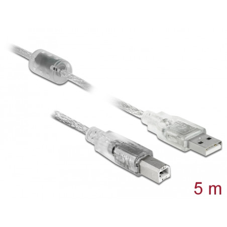 Delock Kabel USB 2.0 Typ-A Stecker - USB 2.0 Typ-B Stecker 5 m transparent
