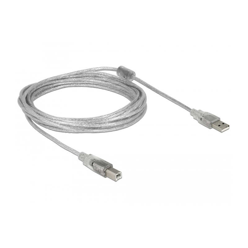 Delock Kabel USB 2.0 Typ-A Stecker - USB 2.0 Typ-B Stecker 5 m transparent