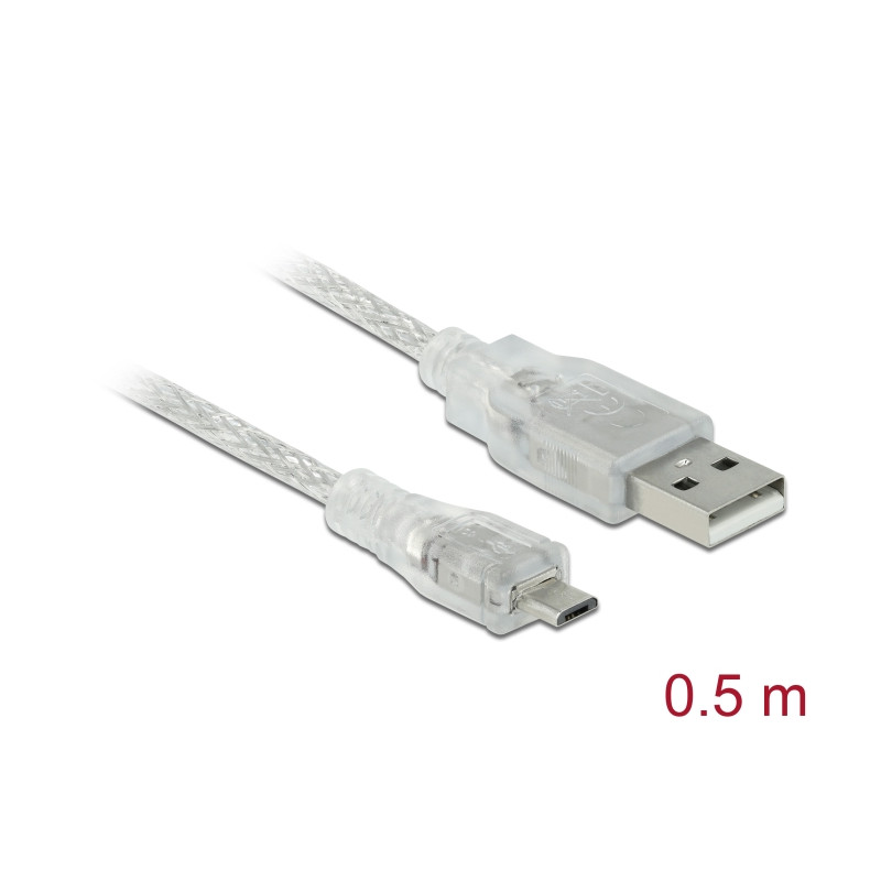 Delock Kabel USB 2.0 Typ-A Stecker - USB 2.0 Micro-B Stecker 0,5 m transparent