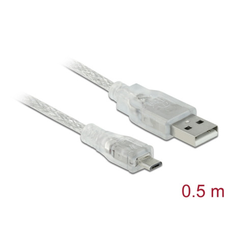 Delock Kabel USB 2.0 Typ-A Stecker - USB 2.0 Micro-B Stecker 0,5 m transparent