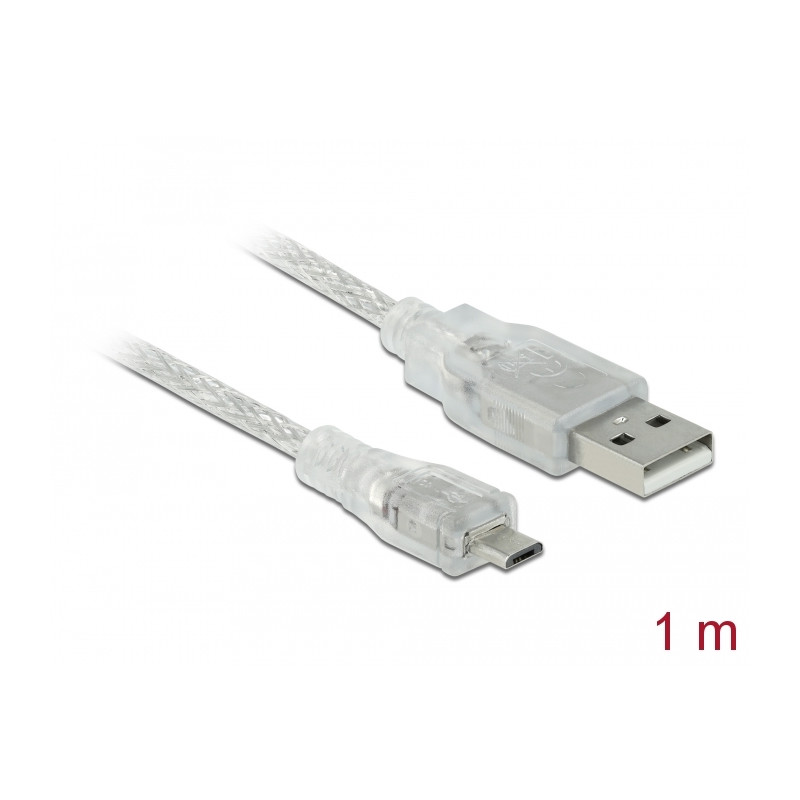Delock Kabel USB 2.0 Typ-A Stecker - USB 2.0 Micro-B Stecker 1 m transparent