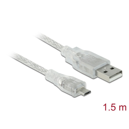 Delock Kabel USB 2.0 Typ-A Stecker - USB 2.0 Micro-B Stecker 1,5 m transparent