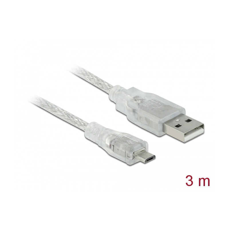 Delock Kabel USB 2.0 Typ-A Stecker - USB 2.0 Micro-B Stecker 3 m transparent