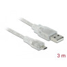 Delock Kabel USB 2.0 Typ-A Stecker - USB 2.0 Micro-B Stecker 3 m transparent