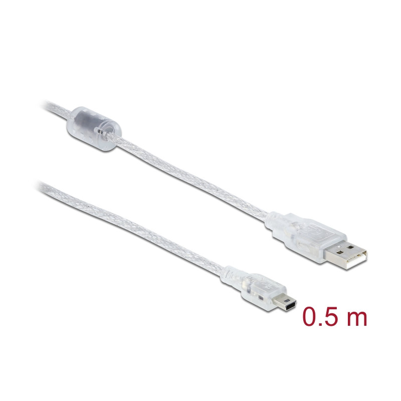 Delock Kabel USB 2.0 Typ-A Stecker - USB 2.0 Mini-B Stecker 0,5 m transparent