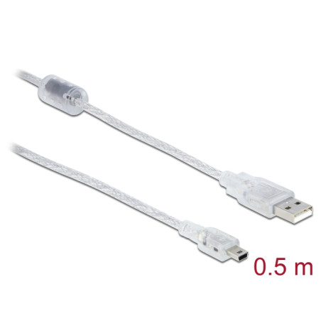 Delock Kabel USB 2.0 Typ-A Stecker - USB 2.0 Mini-B Stecker 0,5 m transparent