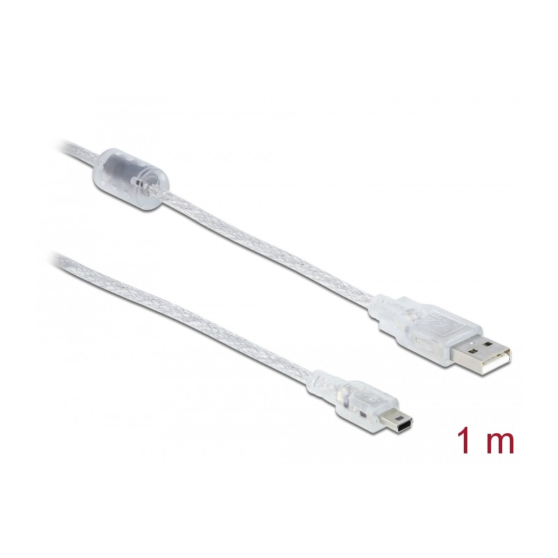 Delock Kabel USB 2.0 Typ-A Stecker - USB 2.0 Mini-B Stecker 1 m transparent