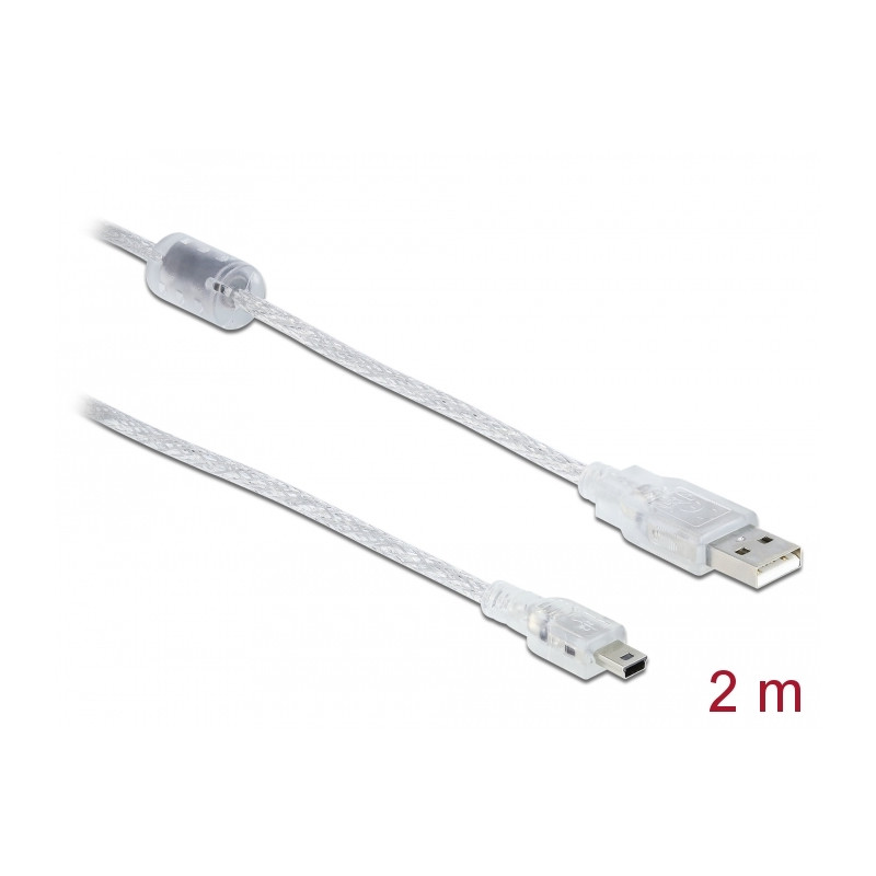 Delock Kabel USB 2.0 Typ-A Stecker - USB 2.0 Mini-B Stecker 2 m transparent