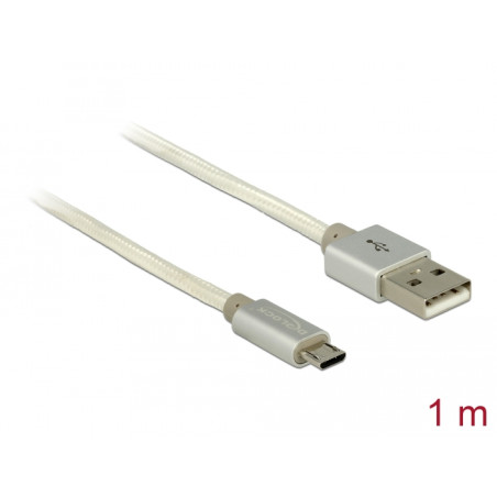 Delock Daten- und Ladekabel USB Typ-A Stecker - USB Typ Micro-B Stecker mit Textilummantelung weiß 100 cm