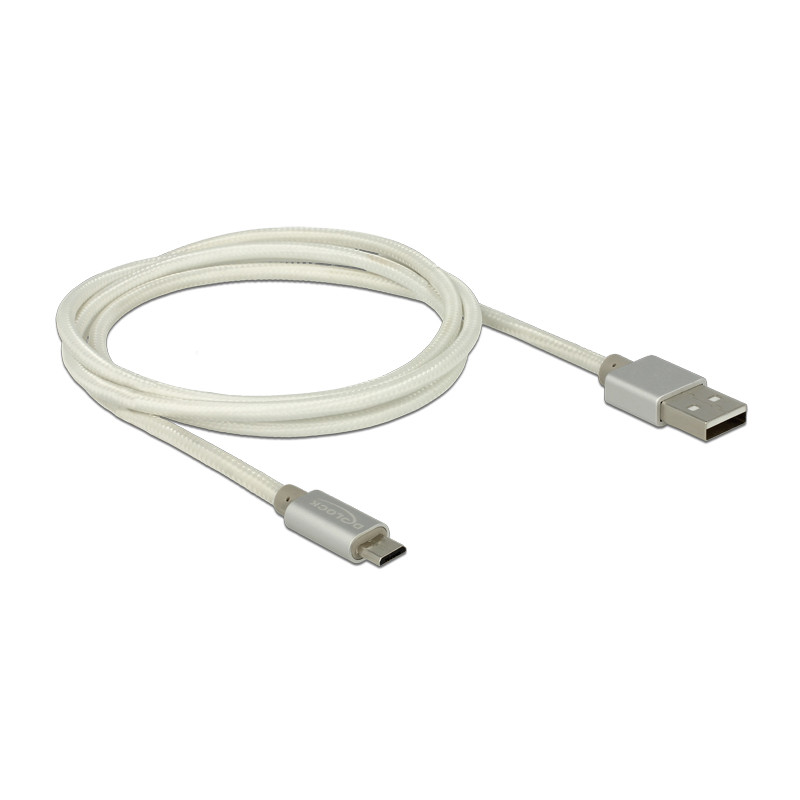 Delock Daten- und Ladekabel USB Typ-A Stecker - USB Typ Micro-B Stecker mit Textilummantelung weiß 100 cm