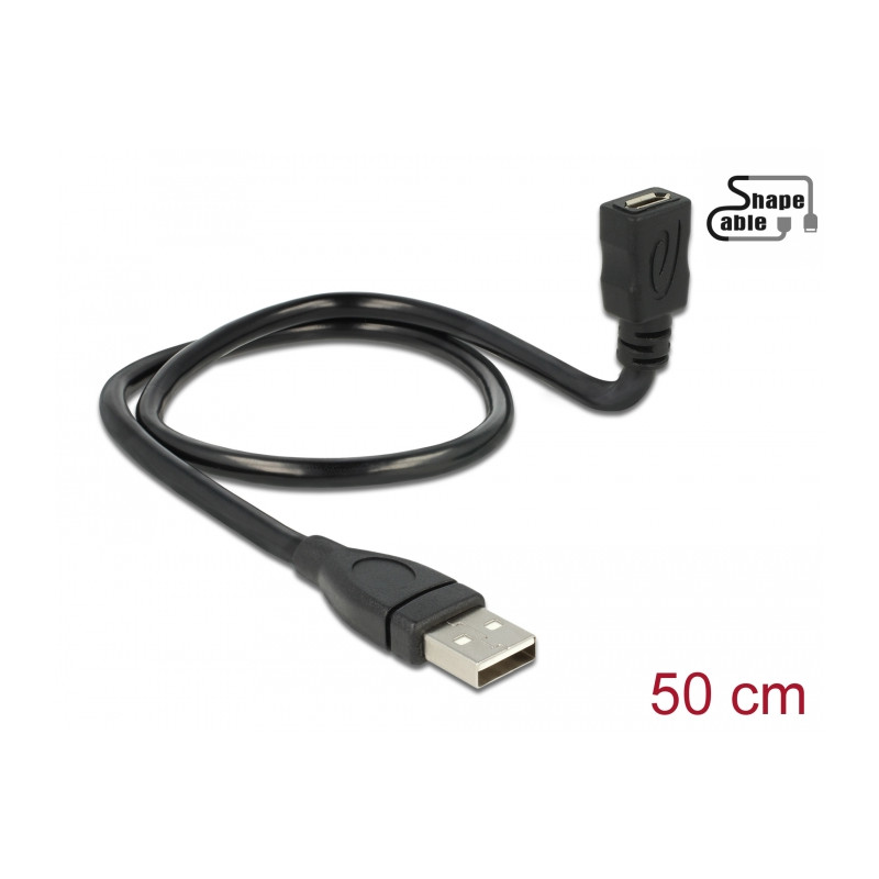 Delock Kabel USB 2.0 Typ-A Stecker - USB 2.0 Micro-B Buchse ShapeCable 0,50 m