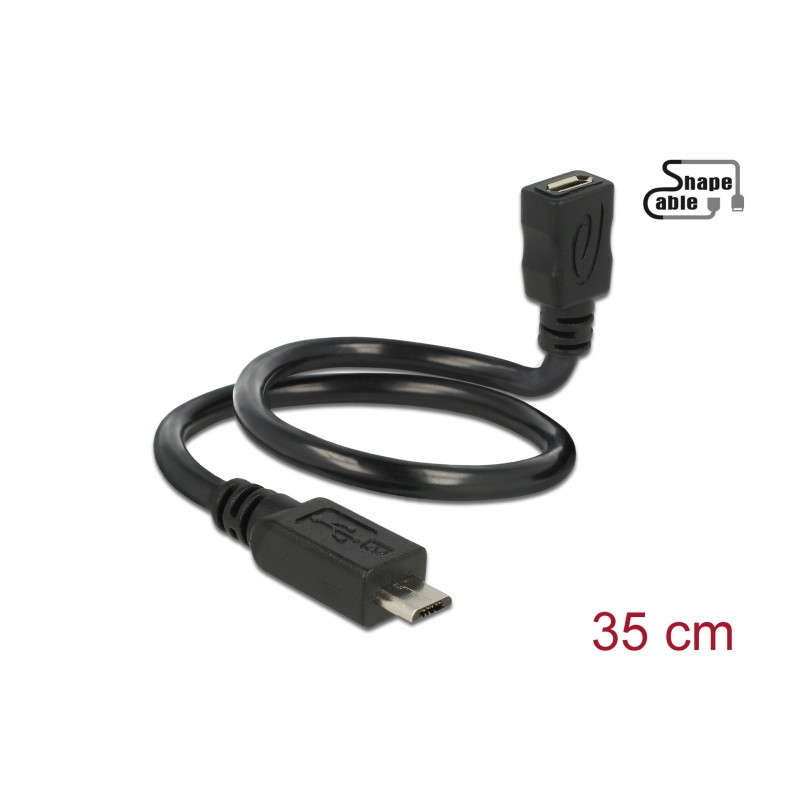 Delock Kabel USB 2.0 Micro-B Stecker - USB 2.0 Micro-B Buchse OTG ShapeCable 0,35 m