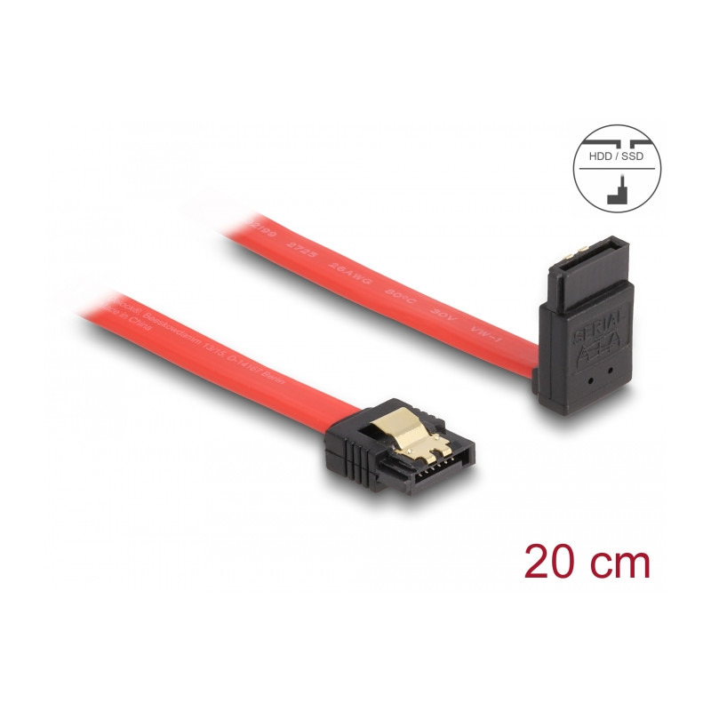Delock SATA 6 Gb/s Kabel gerade auf oben gewinkelt 20 cm rot