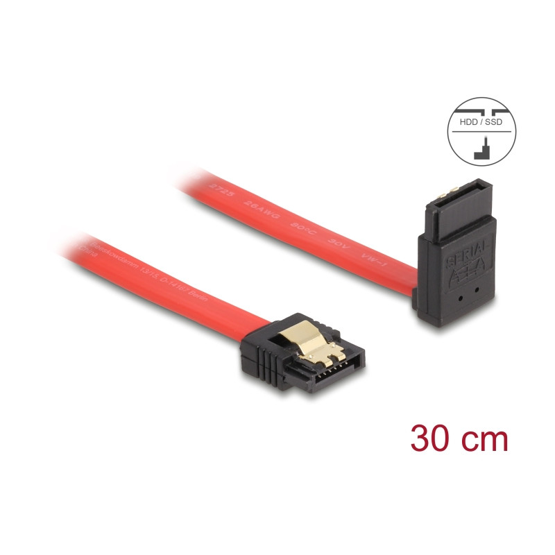 Delock SATA 6 Gb/s Kabel gerade auf oben gewinkelt 30 cm rot