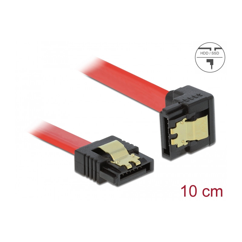 Delock SATA 6 Gb/s Kabel gerade auf unten gewinkelt 10 cm rot