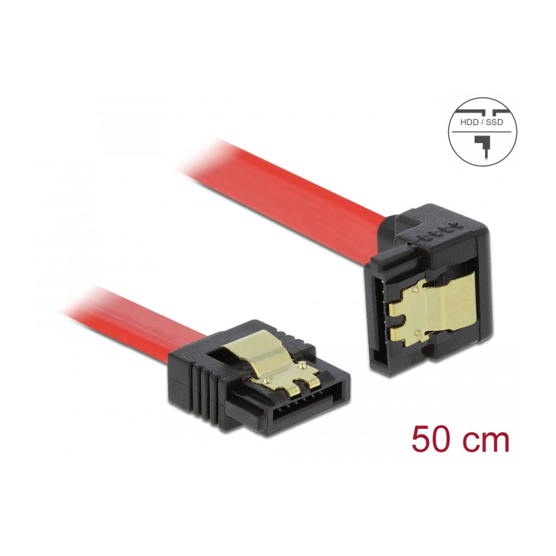 Delock SATA 6 Gb/s Kabel gerade auf unten gewinkelt 50 cm rot