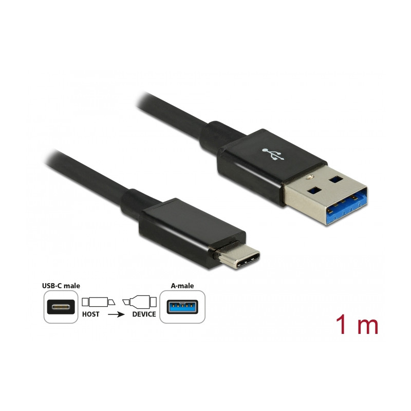 Delock USB 10 Gbps Kabel USB Type-C™ Stecker zu USB Typ-A Stecker 1 m koaxial schwarz Premium