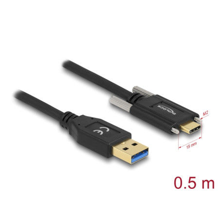 Delock USB 10 Gbps Kabel Typ-A Stecker zu USB Type-C™ Stecker mit Schrauben seitlich 0,5 m