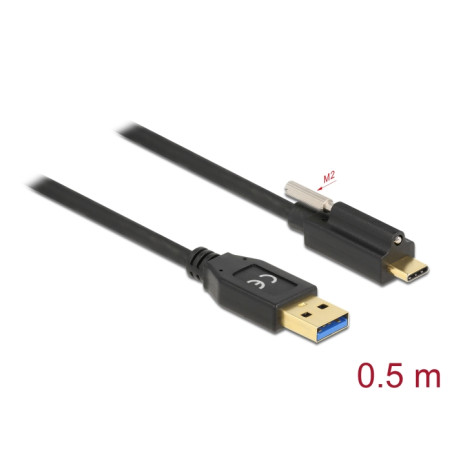 Delock USB 10 Gbps Kabel Typ-A Stecker zu USB Type-C™ Stecker mit Schraube oben 0,5 m