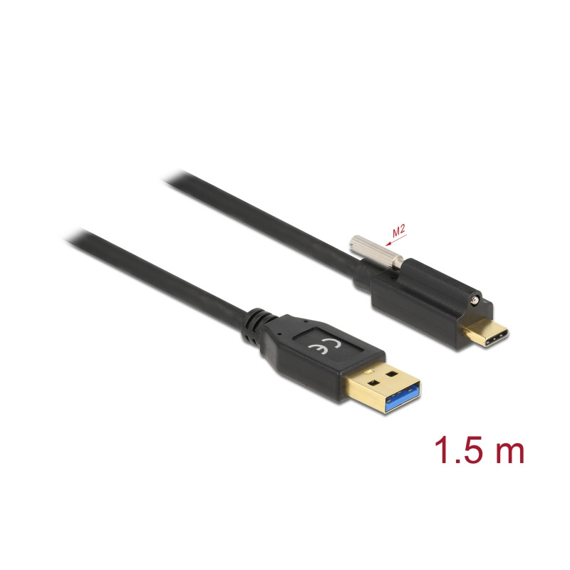 Delock USB 10 Gbps Kabel Typ-A Stecker zu USB Type-C™ Stecker mit Schraube oben 1,5 m