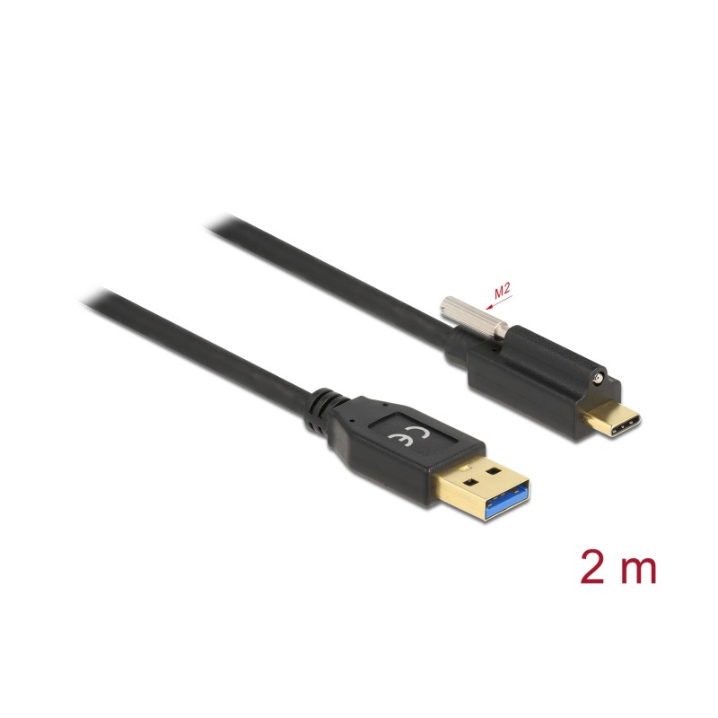 Delock USB 10 Gbps Kabel Typ-A Stecker zu USB Type-C™ Stecker mit Schraube oben 2 m
