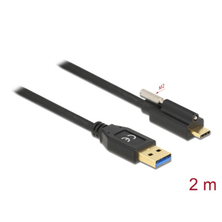 Delock USB 10 Gbps Kabel Typ-A Stecker zu USB Type-C™ Stecker mit Schraube oben 2 m
