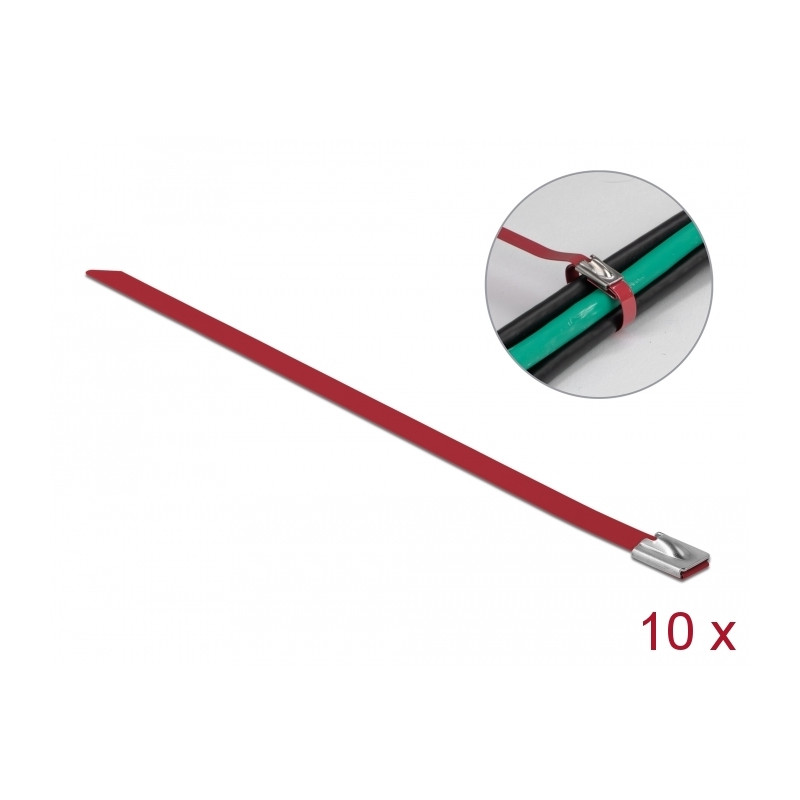 Delock Edelstahlkabelbinder L 500 x B 7,9 mm rot 10 Stück