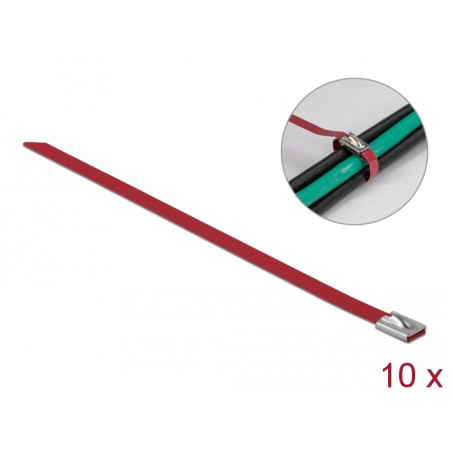 Delock Edelstahlkabelbinder L 500 x B 7,9 mm rot 10 Stück