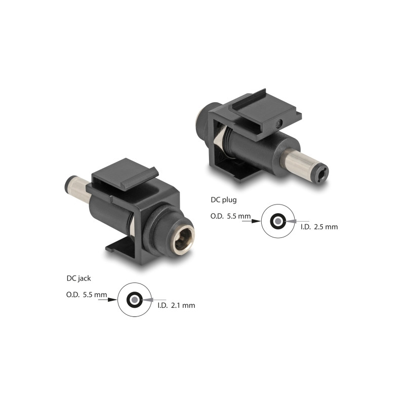 Delock Keystone Modul DC 5,5 x 2,1 mm Buchse zu DC 5,5 x 2,5 mm Stecker schwarz