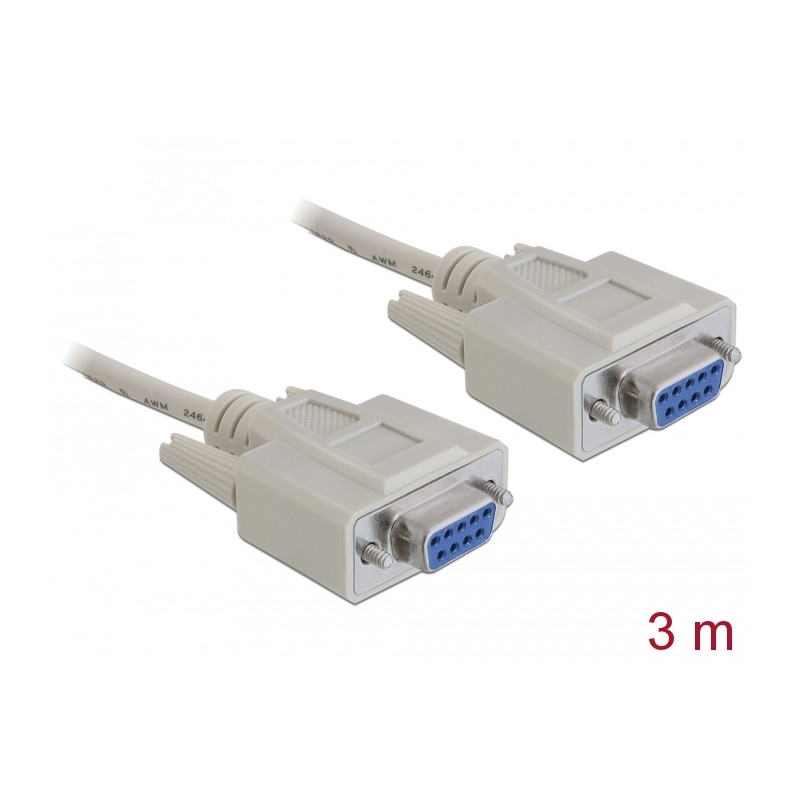 RS-232 Kabel Seriell D-Sub9 Buchse zu Buchse 3 m Nullmodem Delock