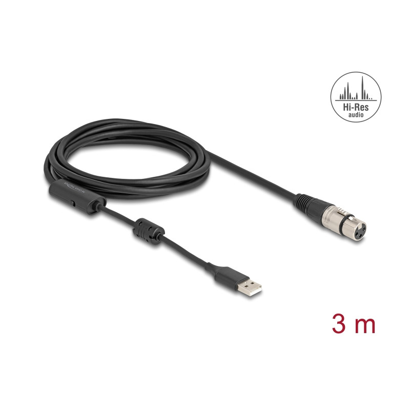 Delock High-Res Audio Konverterkabel XLR 3 Pin zu USB Type-A analog zu digital 3 m