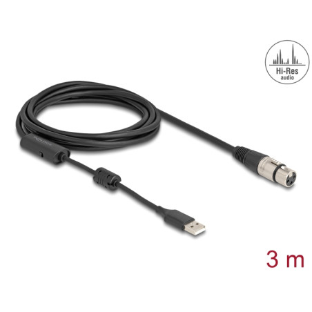Delock High-Res Audio Konverterkabel XLR 3 Pin zu USB Type-A analog zu digital 3 m
