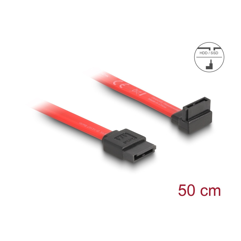 Delock SATA 3 Gb/s Kabel gerade auf oben gewinkelt 50 cm rot