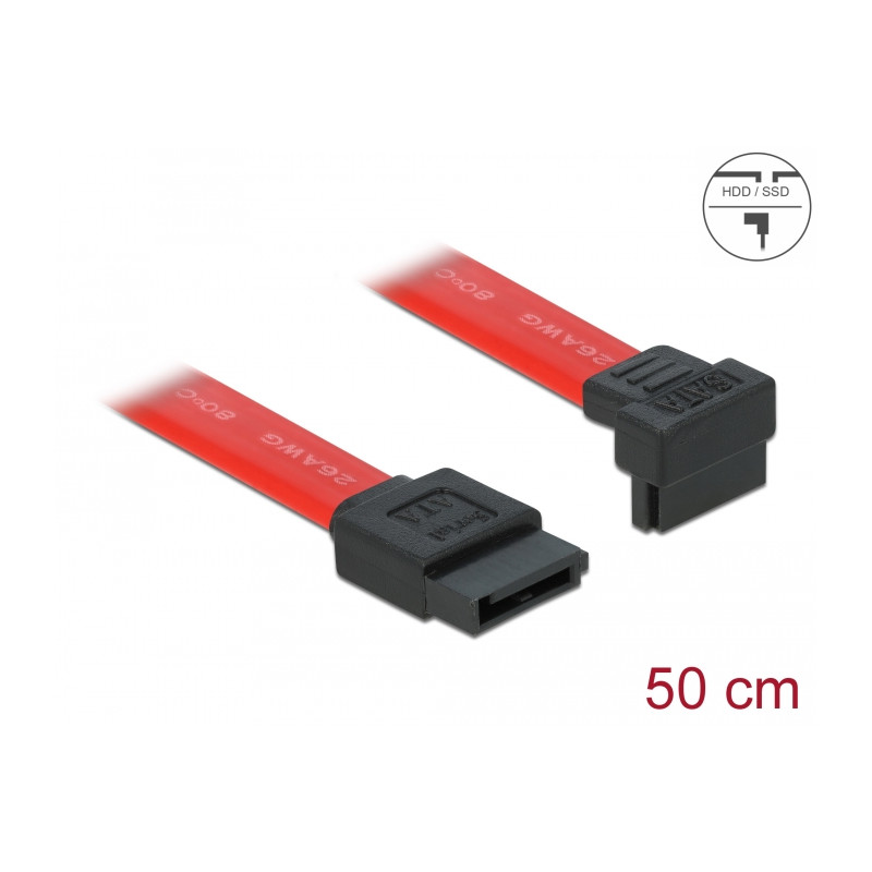 Delock SATA 3 Gb/s Kabel gerade auf unten gewinkelt 50 cm rot