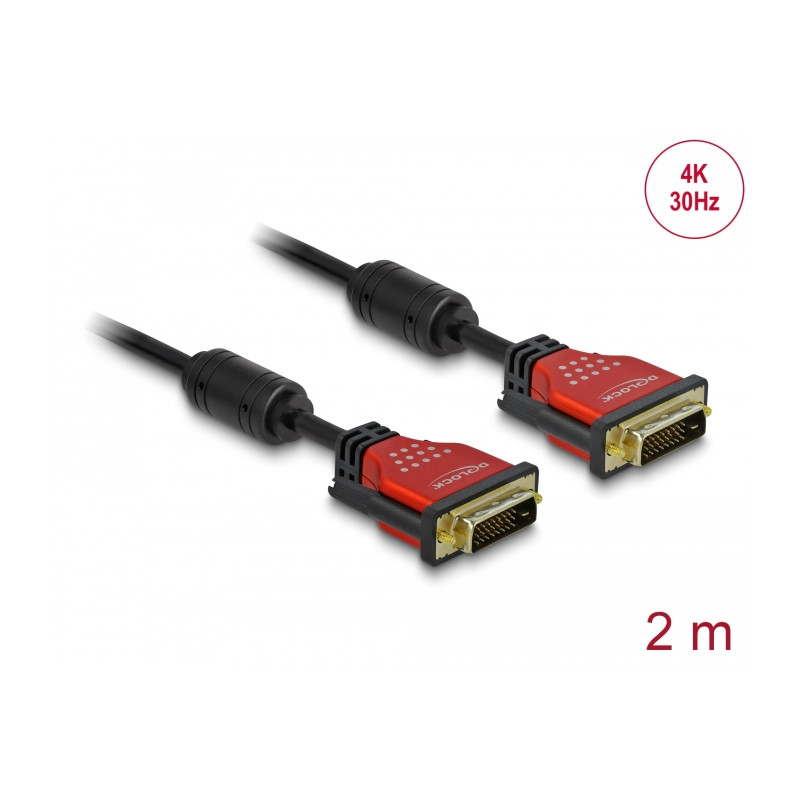 Delock Kabel DVI 24+1 Stecker - DVI 24+1 Stecker 2 m rot Metall