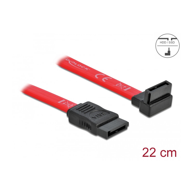 Delock SATA 3 Gb/s Kabel gerade auf oben gewinkelt 22 cm rot